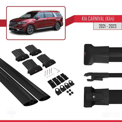 Compatible avec Kia Carnival 4 (KA4) 2021-2023 FLY Model Barres de Toit Railing Porte-Bagages de Voiture Noir Aluminium 2 Barres