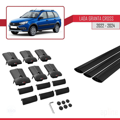 Compatible avec Lada Granta Cross 2022-2024 FLY Model Barres de Toit Railing Porte-Bagages de Voiture Noir Aluminium 3 Barres