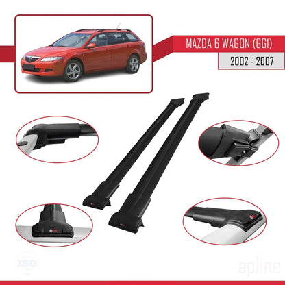 Compatible avec Mazda 6 I (GG1) 2002-2007 FLY Model Barres de Toit Railing Porte-Bagages de Voiture Noir Aluminium 2 Barres