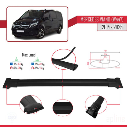 Compatible con Mercedes Viano 3 (W447) 2014-2025 FLY Model Barras de Techo Auto Portaequipajes Barras Transversales Negro Aluminio 2 Barras