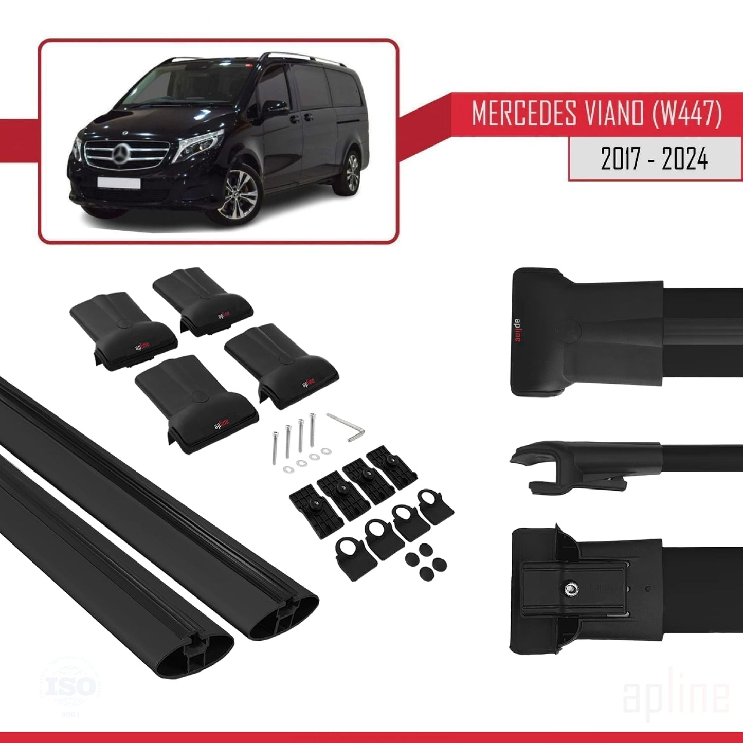 Compatible con Mercedes Viano 3 (W447) 2014-2025 FLY Model Barras de Techo Auto Portaequipajes Barras Transversales Negro Aluminio 2 Barras