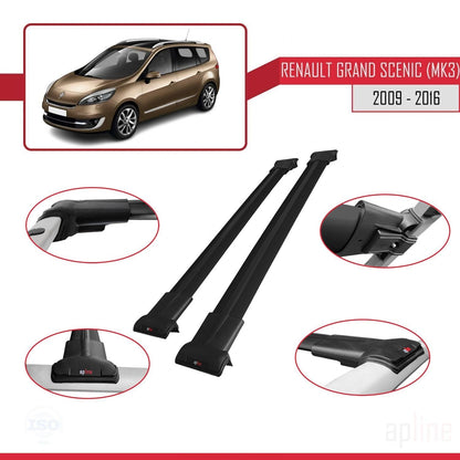 Compatible con Renault Grand Scenic 3 2009-2016 FLY Model Barras de Techo Auto Portaequipajes Barras Transversales Negro Aluminio 2 Barras