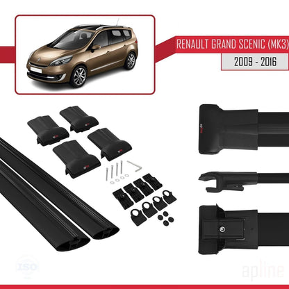 Compatible con Renault Grand Scenic 3 2009-2016 FLY Model Barras de Techo Auto Portaequipajes Barras Transversales Negro Aluminio 2 Barras
