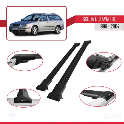 Compatible avec Skoda Octavia (1U) 1996-2004 FLY Model Barres de Toit Railing Porte-Bagages de Voiture Noir Aluminium 2 Barres