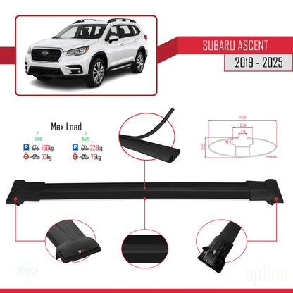 Compatible avec Subaru Ascent 2019-2025 FLY Model Barres de Toit Railing Porte-Bagages de Voiture Noir Aluminium 2 Barres