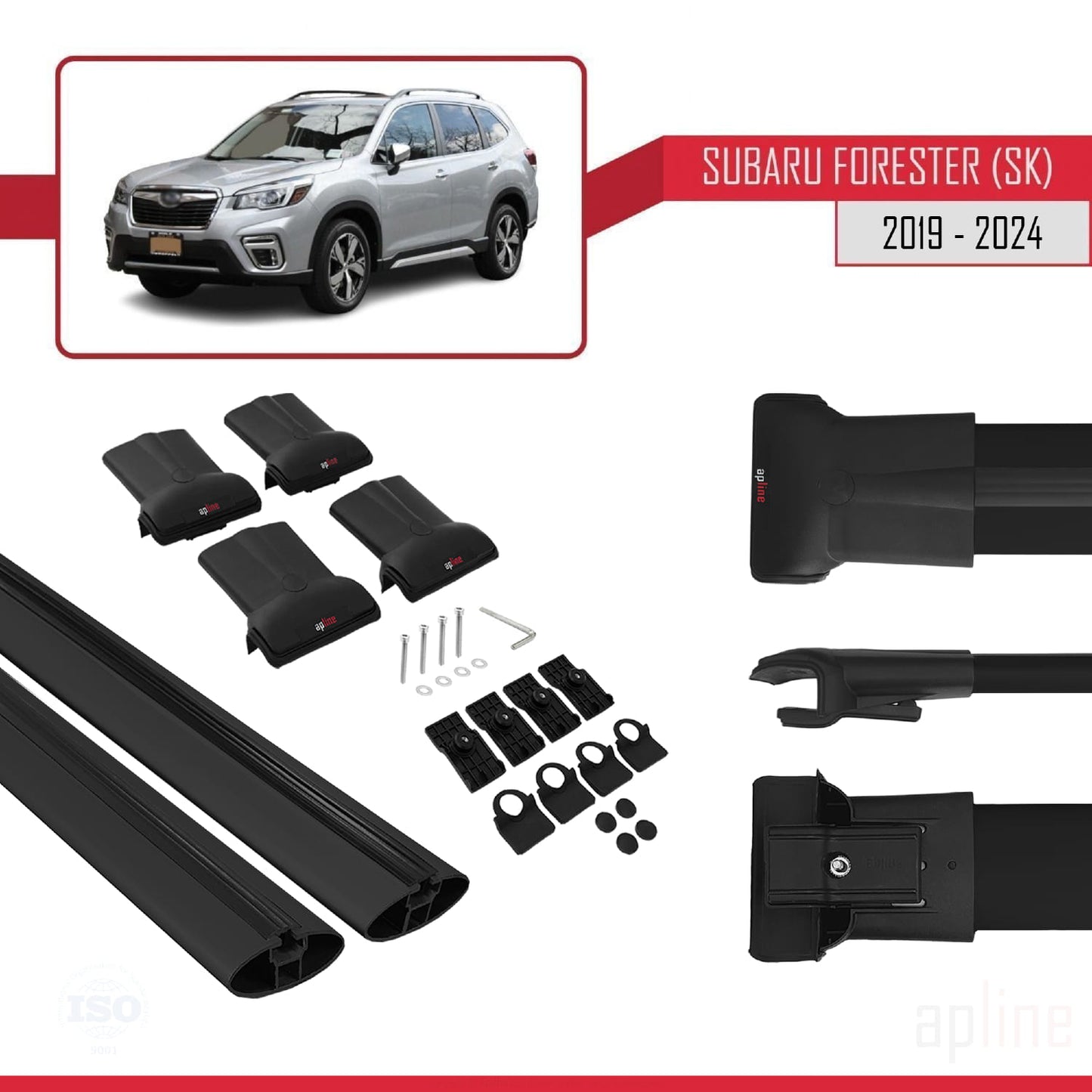 Compatible avec Subaru Forester 5 (SK) 2019-2024 FLY Model Barres de Toit Railing Porte-Bagages de Voiture Noir Aluminium 2 Barres