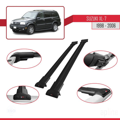 Compatible avec Suzuki XL-7 1998-2006 FLY Model Barres de Toit Railing Porte-Bagages de Voiture Noir Aluminium 2 Barres