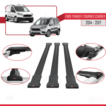 Compatible with Ford Transit/Tourneo Courier Pre-Facelift 2014-2017 FLY Model Car Roof Rack Cross Bar Black Aluminium 3 Bars