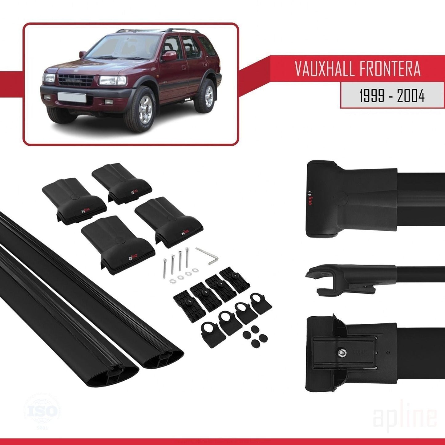Compatible avec Vauxhall Frontera 2 1999-2004 FLY Model Barres de Toit Railing Porte-Bagages de Voiture Noir Aluminium 2 Barres