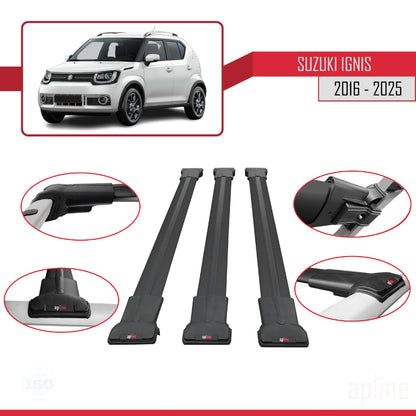 Compatible avec Suzuki Ignıs 2016-2025 FLY Model Barres de Toit Railing Porte-Bagages de Voiture Noir Aluminium 3 Barres