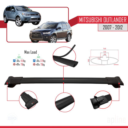 Compatible avec Mitsubishi Outlander 2 2007-2012 FLY Model Barres de Toit Railing Porte-Bagages de Voiture Noir Aluminium 2 Barres