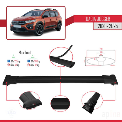 Compatibile con Dacia Jogger 2021-2025 modello FLY Barre portatutto per auto Portapacchi in alluminio nero 3 barre
