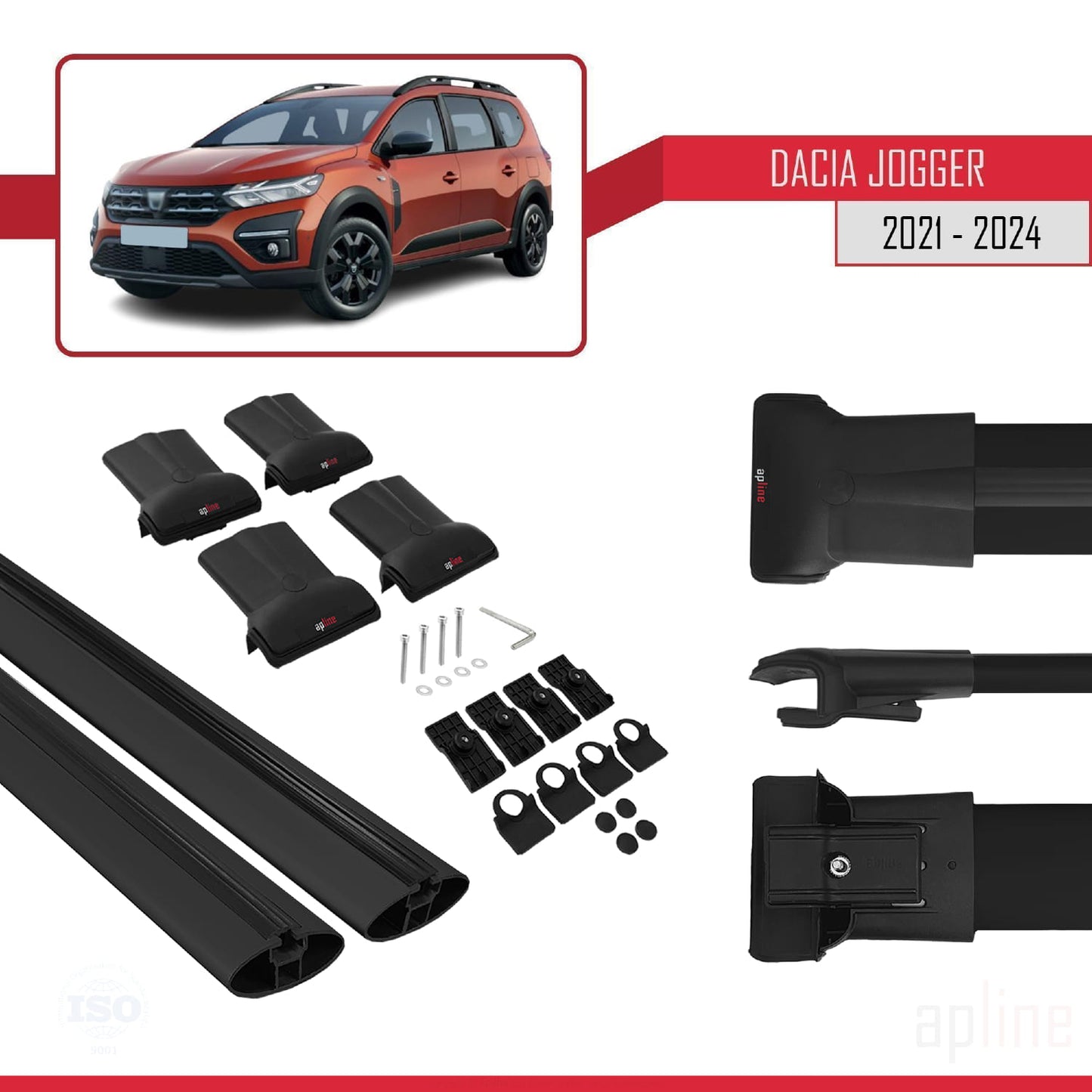 Compatibile con Dacia Jogger 2021-2025 modello FLY Barre portatutto per auto Portapacchi in alluminio nero 2 barre