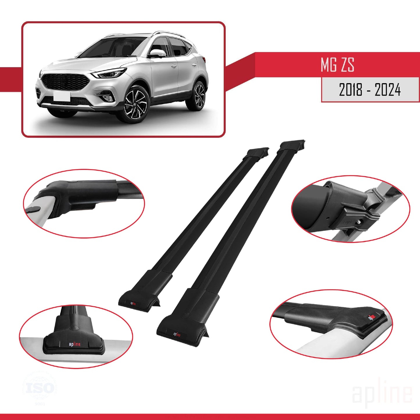 Compatible avec MG ZS 2018-2024 FLY Model Barres de Toit Railing Porte-Bagages de Voiture Noir Aluminium 2 Barres
