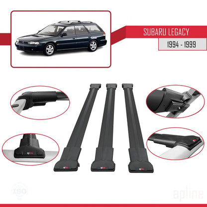 Compatible avec Subaru Legacy 2 (BD) 1994-1999 FLY Model Barres de Toit Railing Porte-Bagages de Voiture Noir Aluminium 3 Barres