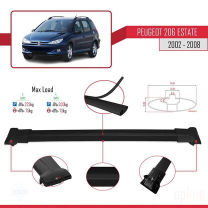 Compatible avec Peugeot 206 Break 2002-2008 FLY Model Barres de Toit Railing Porte-Bagages de Voiture Noir Aluminium 3 Barres