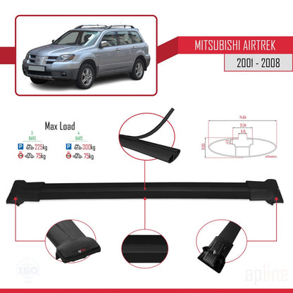 Compatible con Mitsubishi Airtrek 2001-2008 FLY Model Barras de Techo Auto Portaequipajes Barras Transversales Negro Aluminio 3 Barras