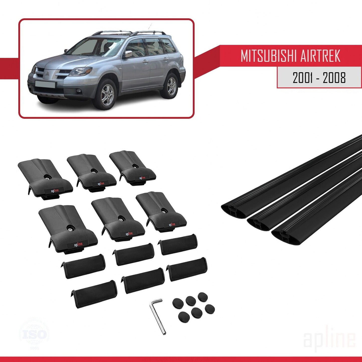 Compatible con Mitsubishi Airtrek 2001-2008 FLY Model Barras de Techo Auto Portaequipajes Barras Transversales Negro Aluminio 3 Barras