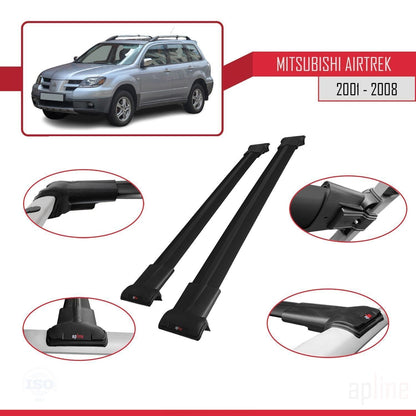 Compatible con Mitsubishi Airtrek 2001-2008 FLY Model Barras de Techo Auto Portaequipajes Barras Transversales Negro Aluminio 2 Barras