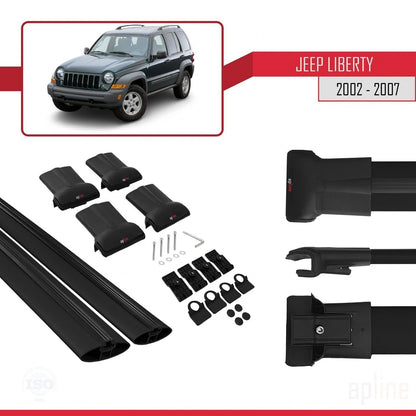 Compatible avec Jeep Liberty 2002-2007 FLY Model Barres de Toit Railing Porte-Bagages de Voiture Noir Aluminium 2 Barres
