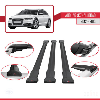 Kompatibel mit A6 (C7) Allroad 2012-2015 FLY Modell Dachgepäckträger, schwarzes Aluminium, 3-Stangen