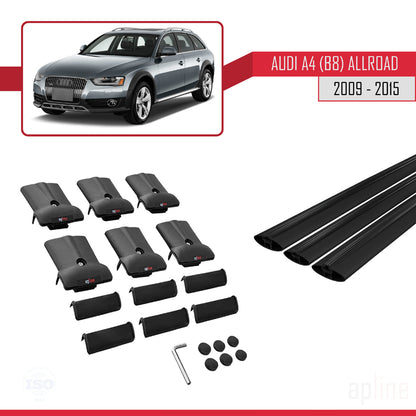 Kompatibel mit A4 (B8) Allroad 2009-2015 FLY Modell Dachgepäckträger, schwarzes Aluminium, 3 Querträger