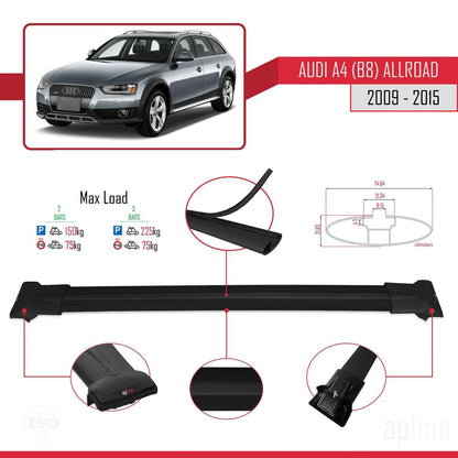 Kompatibel mit A4 (B8) Allroad 2009-2015 FLY Modell Dachgepäckträger, schwarzes Aluminium, 2 Stangen