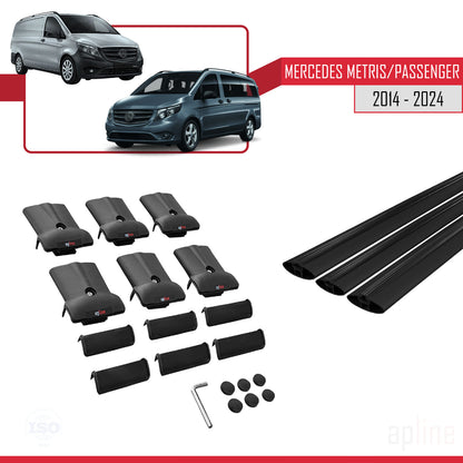 Compatible avec Mercedes Metris (W447) 2014-2025 FLY Model Barres de Toit Railing Porte-Bagages de Voiture Noir Aluminium 3 Barres