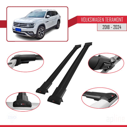 Compatible avec Volkswagen Teramont (CA1) 2018-2024 FLY Model Barres de Toit Railing Porte-Bagages de Voiture Noir Aluminium 2 Barres