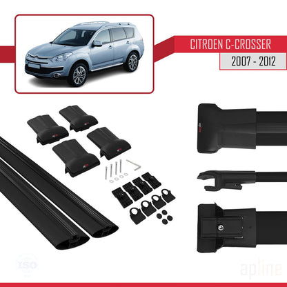 Compatible avec Citroen C-Crosser 2007-2012 FLY Model Barres de Toit Railing Porte-Bagages de Voiture Noir Aluminium 2 Barres