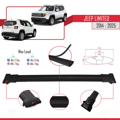 Compatible avec Jeep Limited 2014-2025 FLY Model Barres de Toit Railing Porte-Bagages de Voiture Noir Aluminium 3 Barres