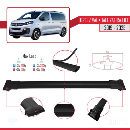 Compatible avec Opel Zafira Life 2019-2025 FLY Model Barres de Toit Railing Porte-Bagages de Voiture Noir Aluminium 4 Barres