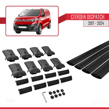 Compatible avec Citroen Dispatch (K0) 2017-2025 FLY Model Barres de Toit Railing Porte-Bagages de Voiture Noir Aluminium 4 Barres