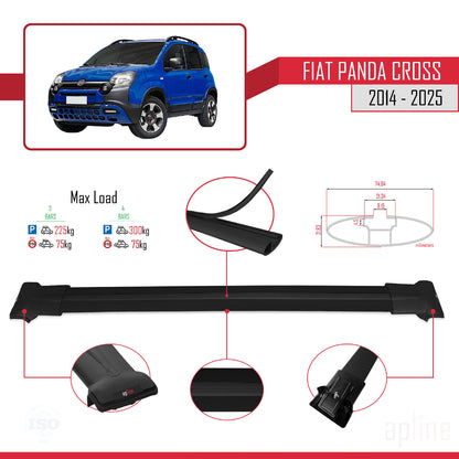 Kompatibel mit Fiat Panda Cross 2014-2025 FLY Modell Dachgepäckträger, schwarzes Aluminium, 3 Stangen
