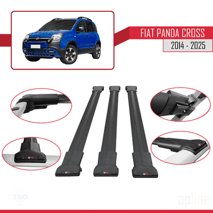Kompatibel mit Fiat Panda Cross 2014-2025 FLY Modell Dachgepäckträger, schwarzes Aluminium, 3 Stangen