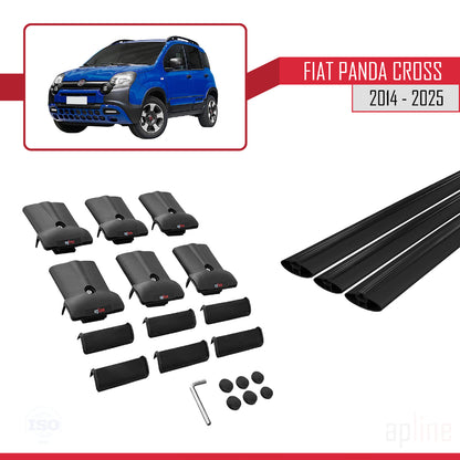 Kompatibel mit Fiat Panda Cross 2014-2025 FLY Modell Dachgepäckträger, schwarzes Aluminium, 3 Stangen