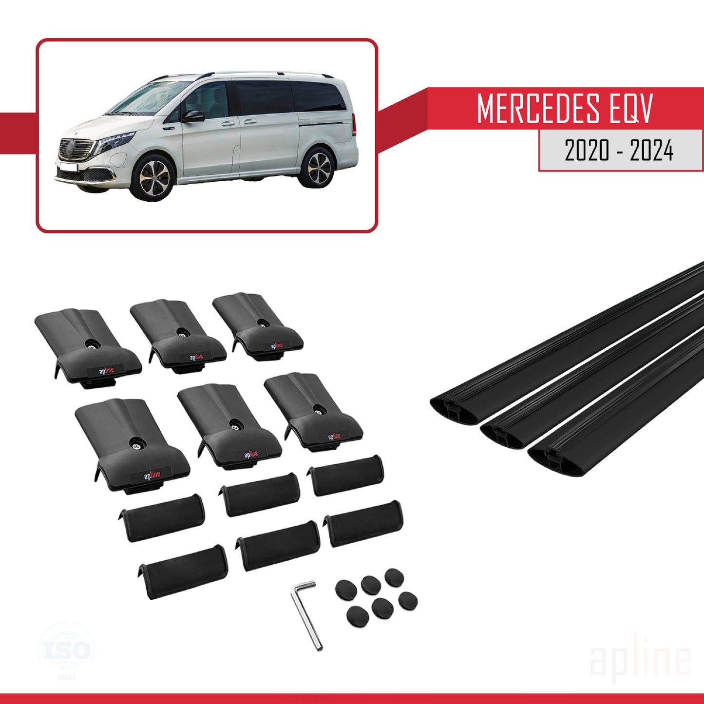 Compatible avec Mercedes EQV (W447) 2020-2025 FLY Model Barres de Toit Railing Porte-Bagages de Voiture Noir Aluminium 3 Barres