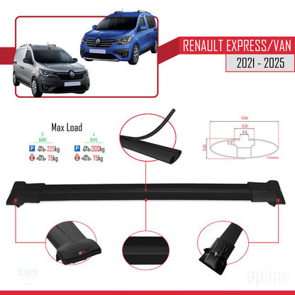 Compatible with Renault Express 2021-2025 FLY Model Car Roof Rack Cross Bar Black Aluminium 4 Bars