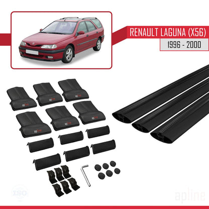 Compatible avec Renault Laguna (X56) 1996-200 FLY Model Barres de Toit Railing Porte-Bagages de Voiture Noir Aluminium 3 Barres