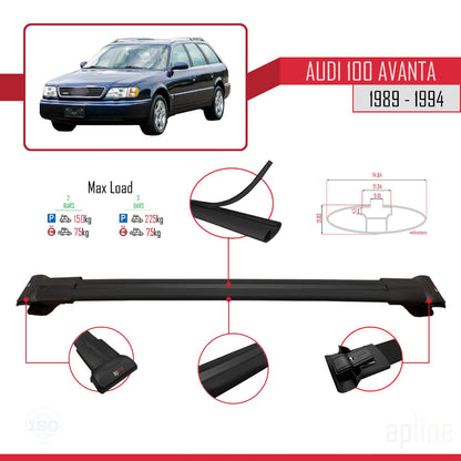 Compatible avec Audi 100 Avanta 1989-1994 FLY Model Barres de Toit Railing Porte-Bagages de Voiture Noir Aluminium 3 Barres