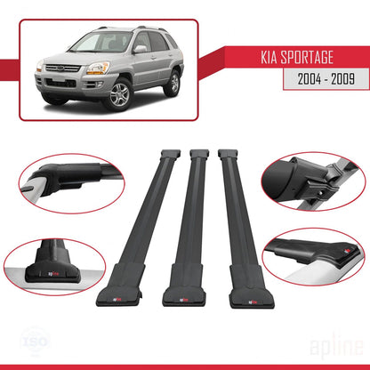 Compatible avec Kia Sportage 2 (JE) 2004-2009 FLY Model Barres de Toit Railing Porte-Bagages de Voiture Noir Aluminium 3 Barres