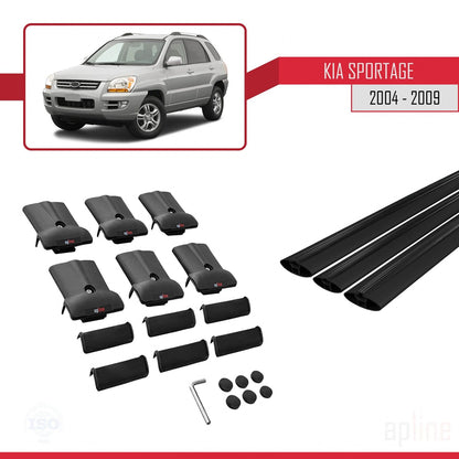 Compatible avec Kia Sportage 2 (JE) 2004-2009 FLY Model Barres de Toit Railing Porte-Bagages de Voiture Noir Aluminium 3 Barres