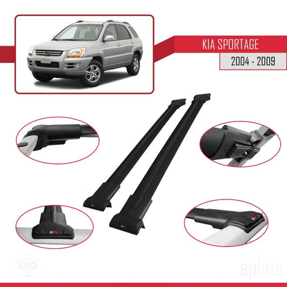 Compatible avec Kia Sportage 2 (JE) 2004-2009 FLY Model Barres de Toit Railing Porte-Bagages de Voiture Noir Aluminium 2 Barres