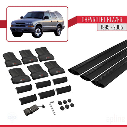 Compatible avec Chevrolet Blazer 1995-2005 FLY Model Barres de Toit Railing Porte-Bagages de Voiture Noir Aluminium 3 Barres
