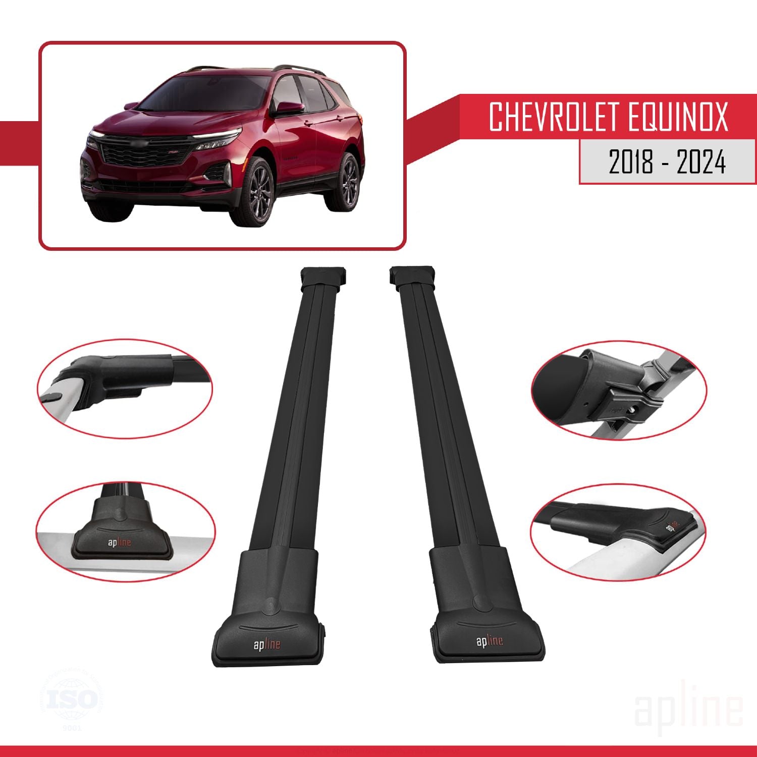 Compatible avec Chevrolet Equinox 2018-2024 FLY Model Barres de Toit Railing Porte-Bagages de Voiture Noir Aluminium 2 Barres