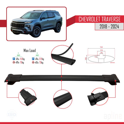 Compatible avec Chevrolet Traverse 2018-2024 FLY Model Barres de Toit Railing Porte-Bagages de Voiture Noir Aluminium 3 Barres