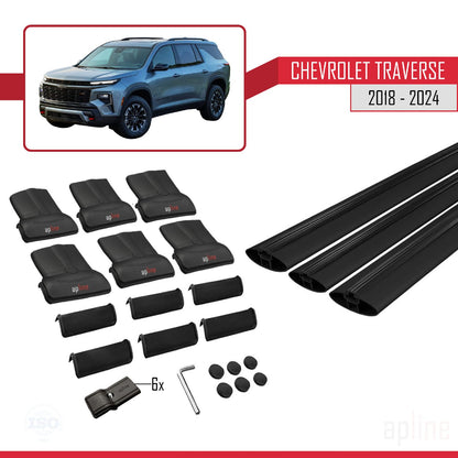 Compatible avec Chevrolet Traverse 2018-2024 FLY Model Barres de Toit Railing Porte-Bagages de Voiture Noir Aluminium 3 Barres