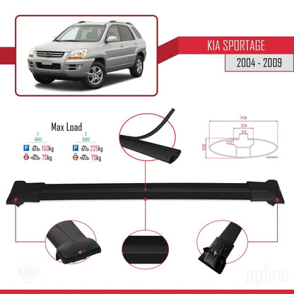 Compatible avec Kia Sportage 2 (JE) 2004-2009 FLY Model Barres de Toit Railing Porte-Bagages de Voiture Noir Aluminium 2 Barres