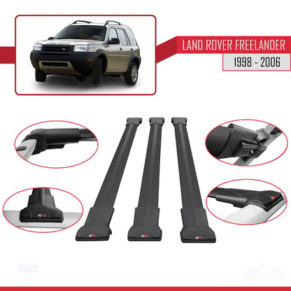 Compatible con Land Rover Freelander (L314) 1998-2006 FLY Model Barras de Techo Auto Portaequipajes Barras Transversales Negro Aluminio 3 Barras