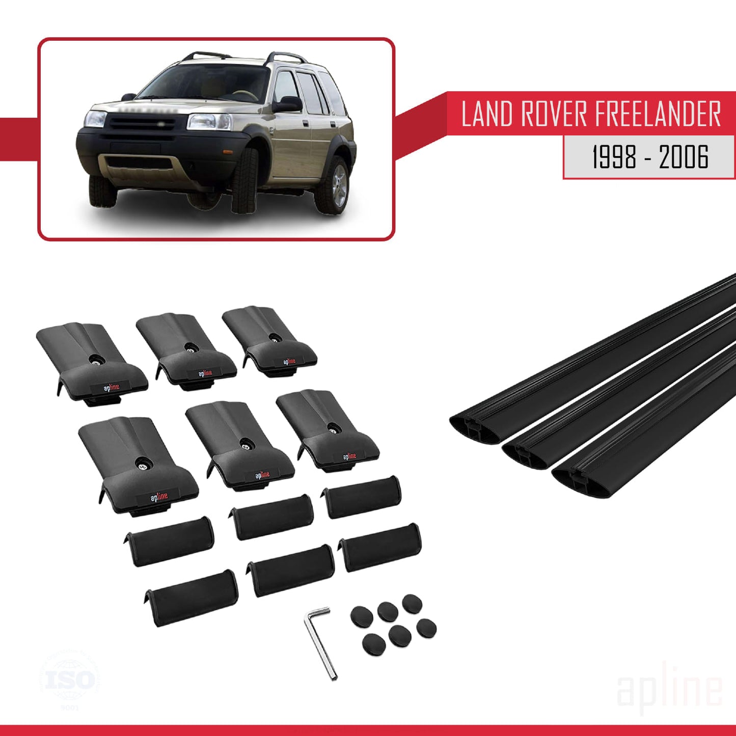 Compatible con Land Rover Freelander (L314) 1998-2006 FLY Model Barras de Techo Auto Portaequipajes Barras Transversales Negro Aluminio 3 Barras